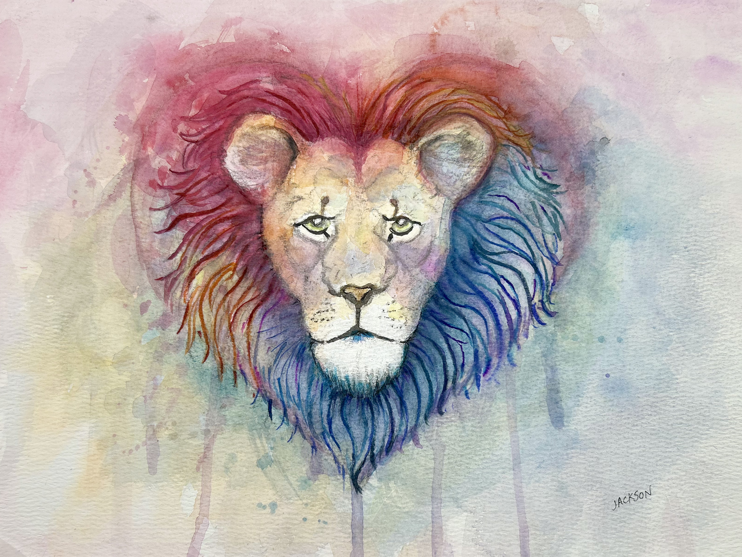 Warrior Lion Heart — watercolor lion with a heart-shaped mane