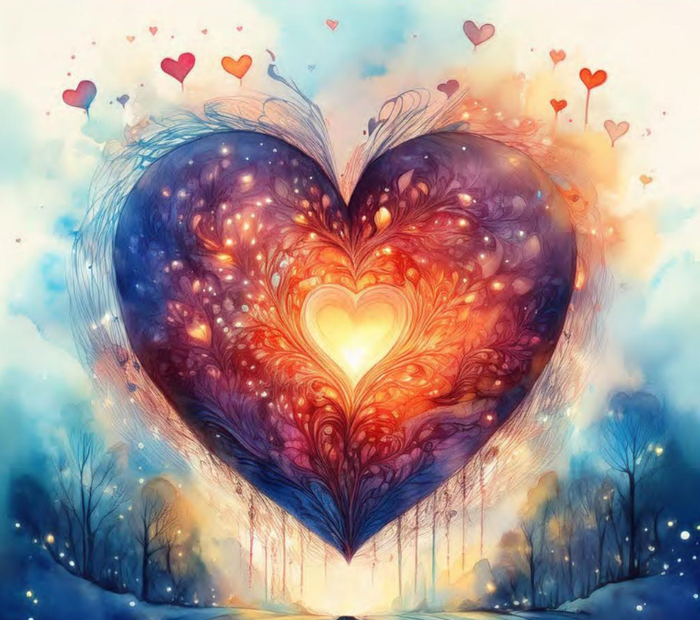 Interior illustration: a glowing watercolor heart at the opening of the 90-day journey