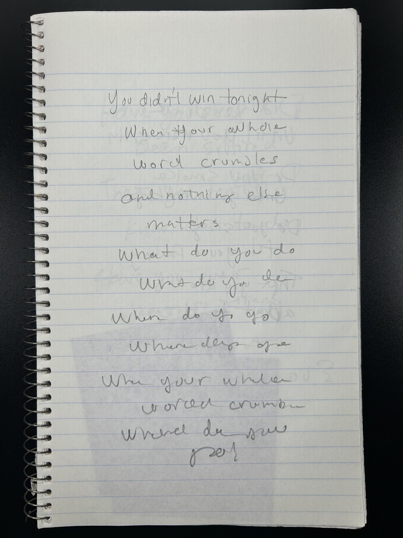 Handwritten journal entry: When your whole world crumbles