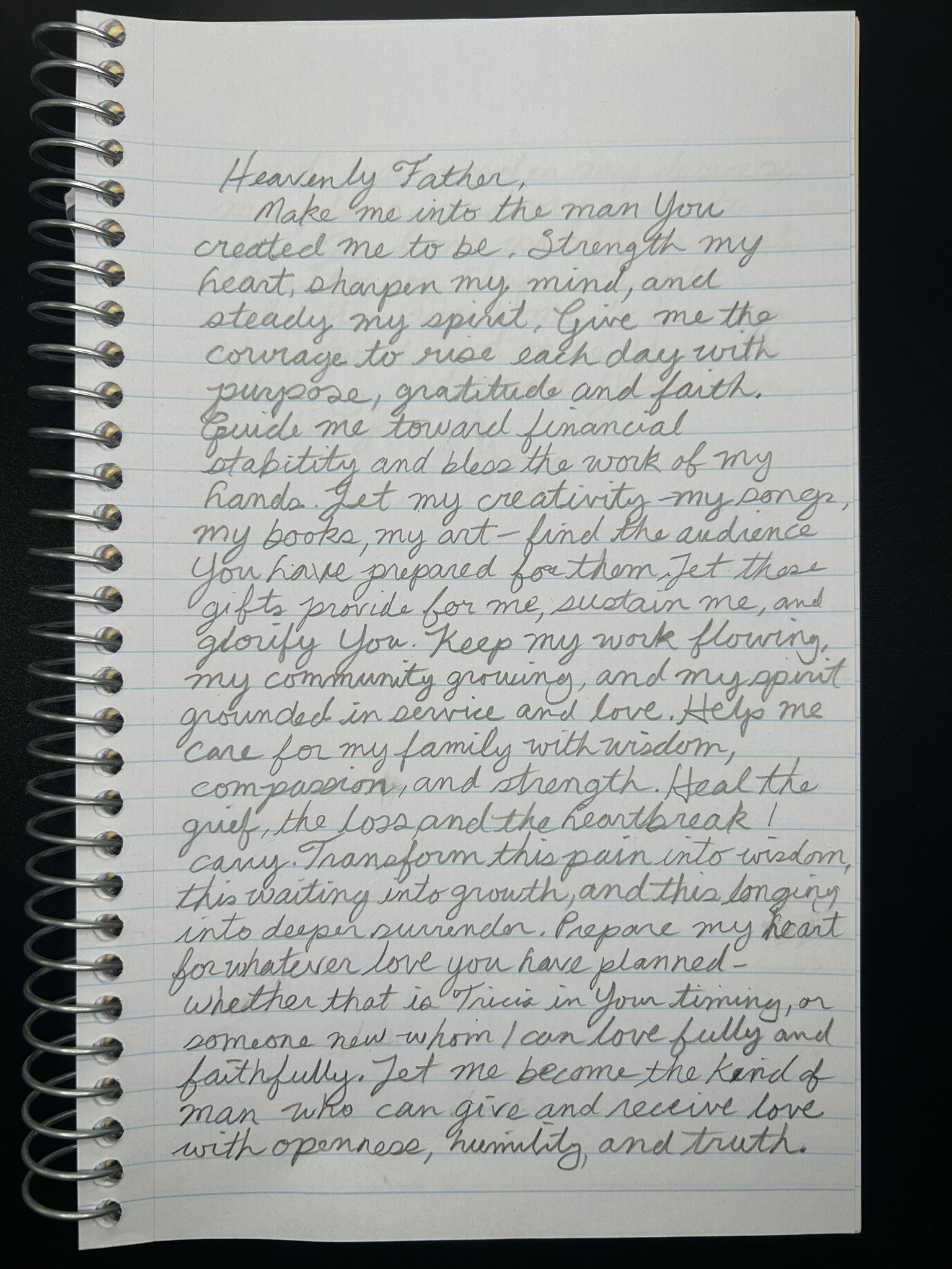 Prayers — handwritten entries from the notebook